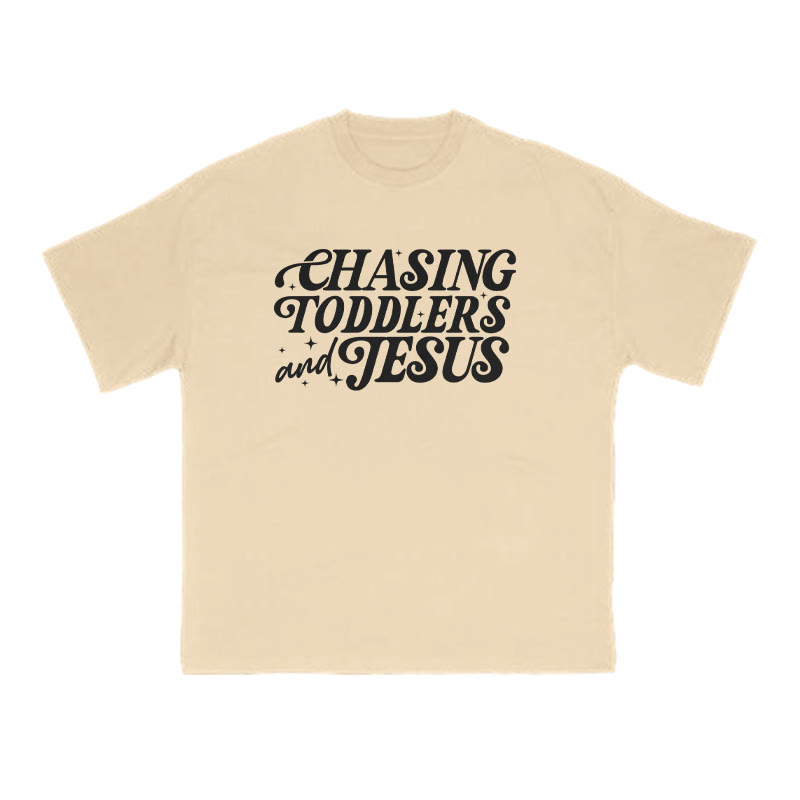 Chasing Toddlers And Jesus Print T-shirt - Apricot - US16-18(2XL) - image 5