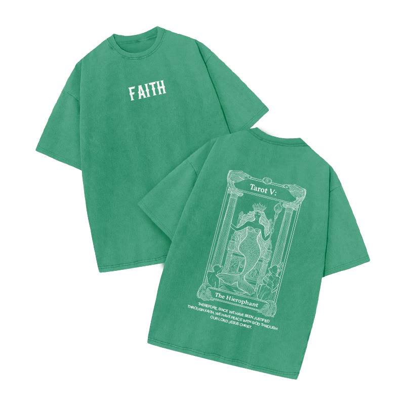 Faith Tarot The Hierophant Print Acid Washed T-shirt - Green - US20-22(3XL) - image 8
