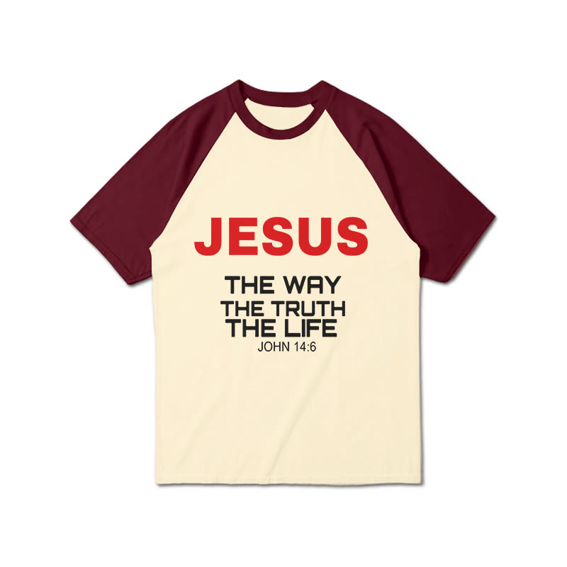 Jesus The Way The Truth The Life Print Raglan Sleeve T-shirt - Wine - 3XL - image 5