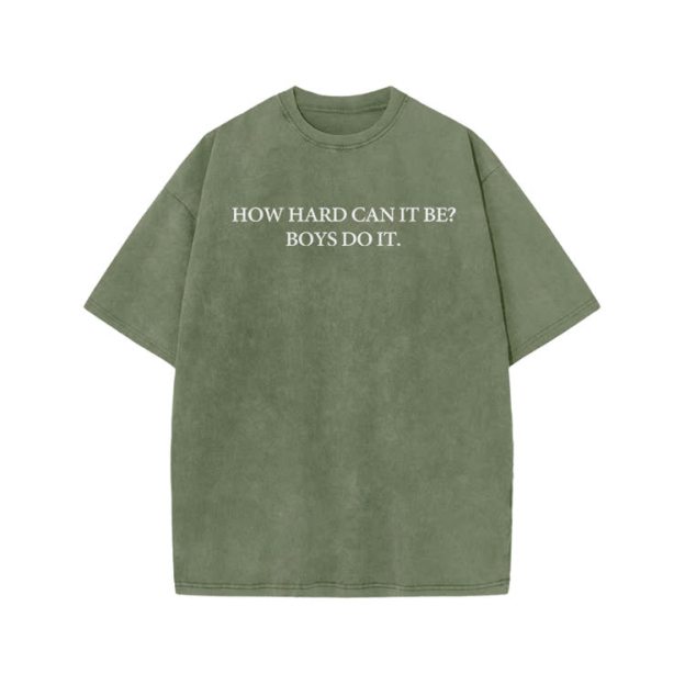 HOW HARD CANIT BE? BOYSDOIT Print Acid Washed T-Shirt - Army Green - US20-22(3XL) - image 7