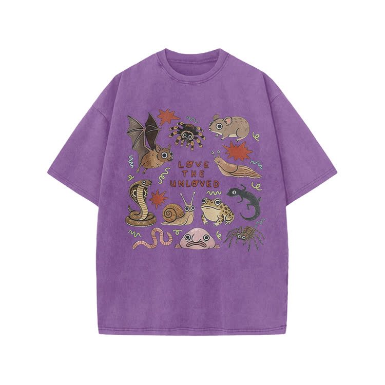 Retro Love The Unloved Cartoon Graphic Print Acid Washed T-Shirt - Purple - US20-22(3XL) - image 7