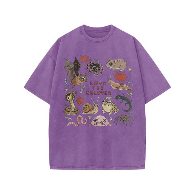 Retro Love The Unloved Cartoon Graphic Print Acid Washed T-Shirt - Purple - US20-22(3XL) - image 7