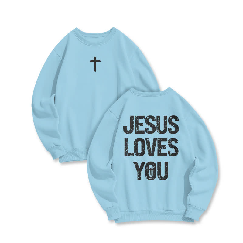Unisex 100% Cotton Jesus Loves You Print Sweatshirt - Blue - US16-18(2XL) - image 5