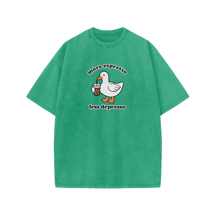 Casual Duck Drink Graphic Print Acid Washed T-shirt - Green - US20-22(3XL) - image 8