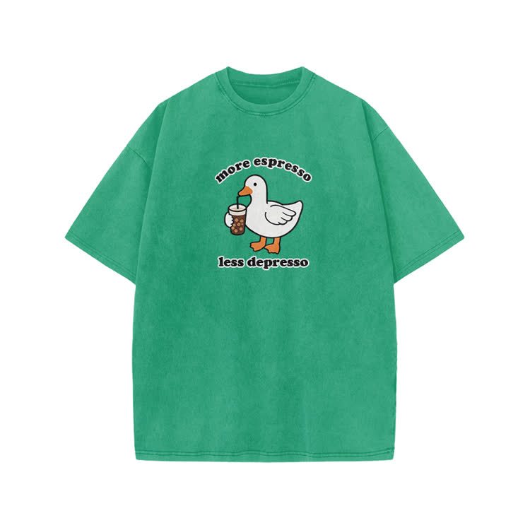 Casual Duck Drink Graphic Print Acid Washed T-shirt - Green - US20-22(3XL) - image 8