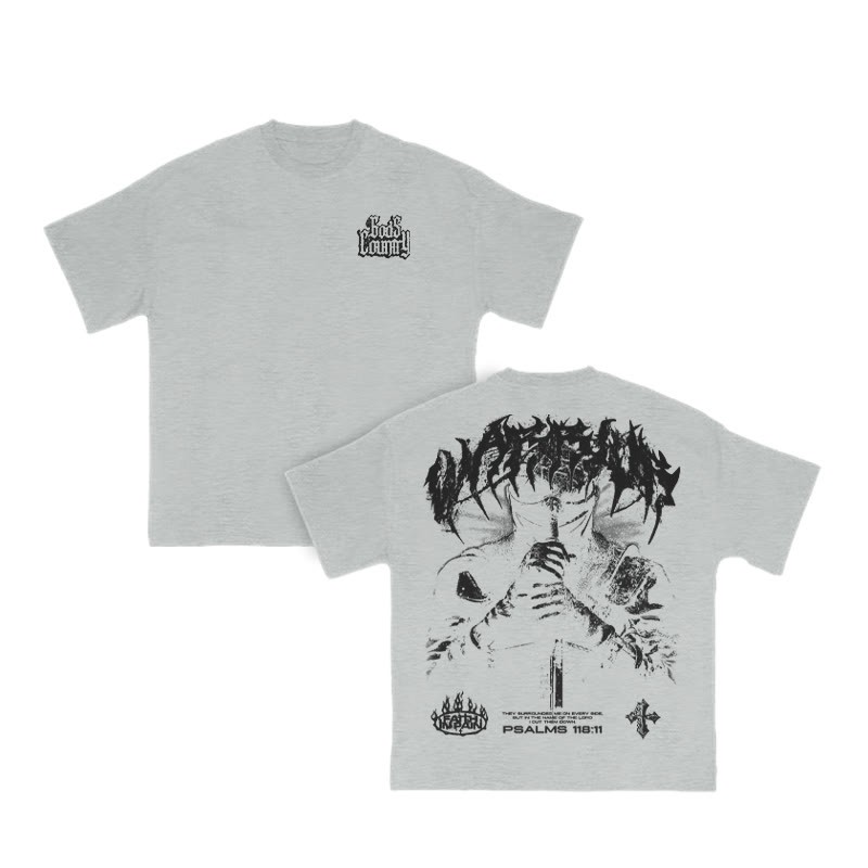Holy Warrior Psalms 118:11 Print T-shirt - Grey - US16-18(2XL) - image 4