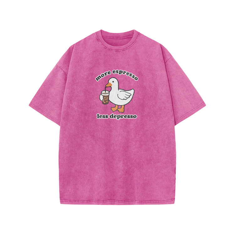 Casual Duck Drink Graphic Print Acid Washed T-shirt - Pink - US20-22(3XL) - image 7