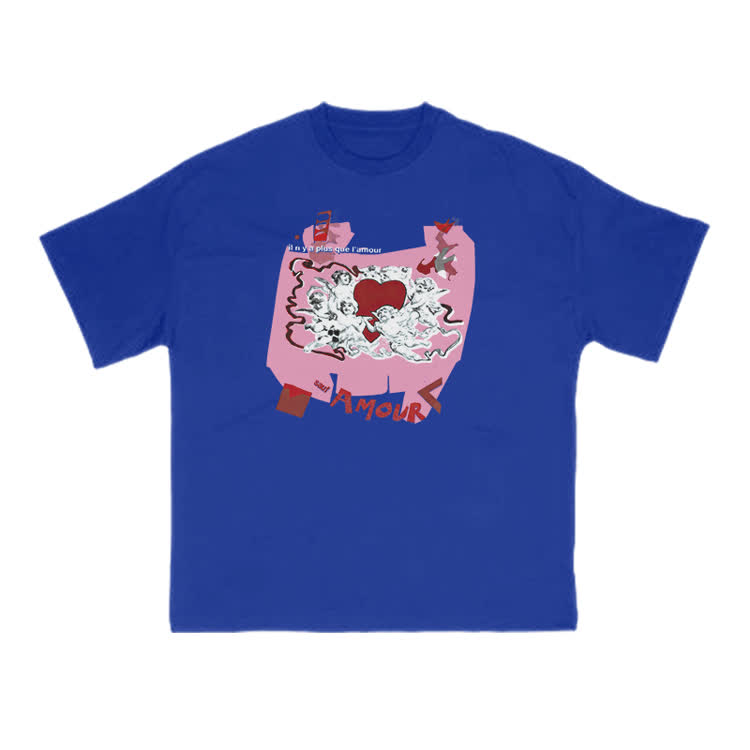 Casual Amour Graphic Crew Neck Short Sleeve T Shirt - Blue - US16-18(2XL) - image 11