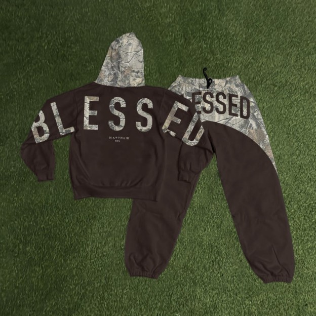 Blessed Dead Leaves Camouflage Print Hoodie Set - Coffee - 8XL - image 5