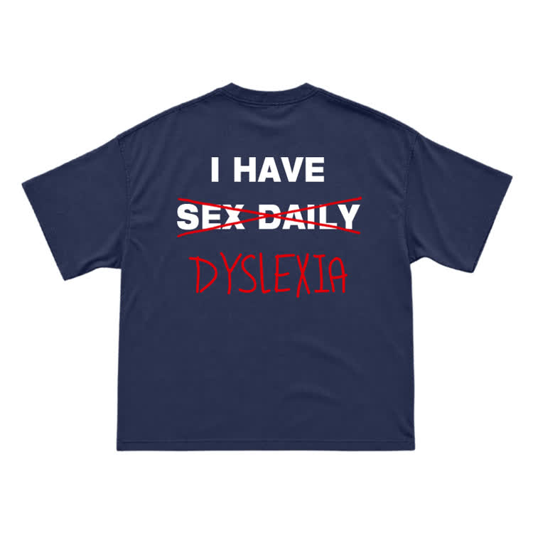Casual Dyslexia Joke Back Print T-Shirt - Navy Blue - US16-18(2XL) - image 14