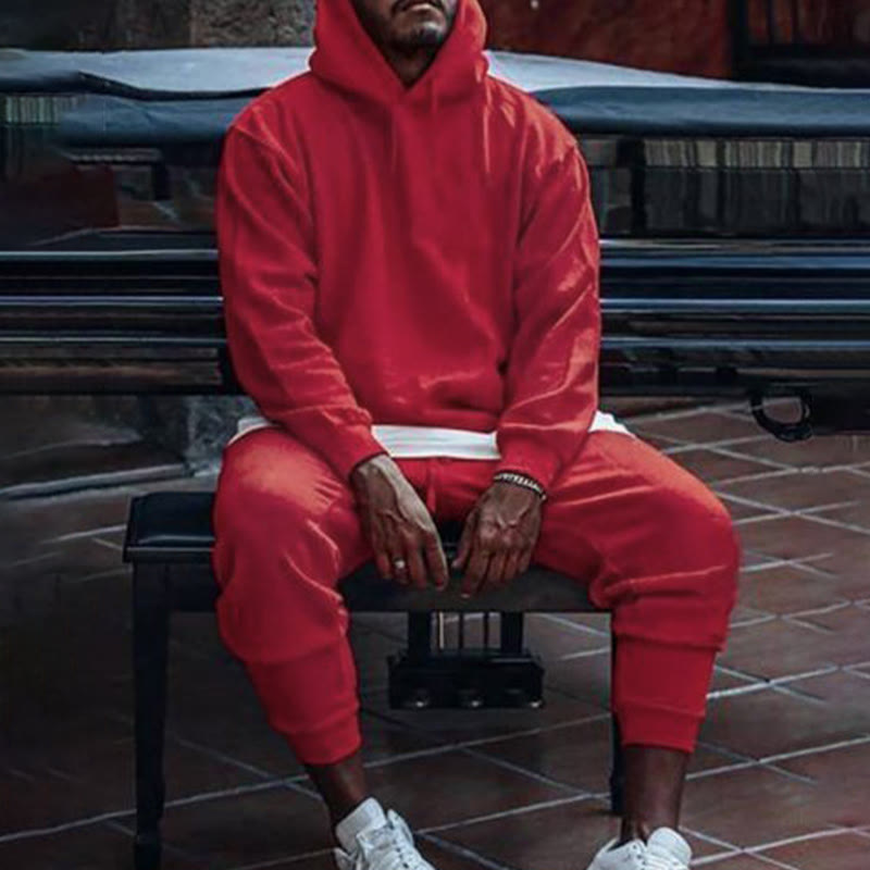 100% Cotton Solid Color Casual Loose Hoodie And Sweatpants Two-piece Set