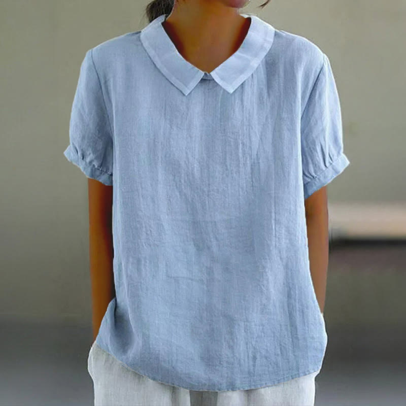Women's Solid Color Lapel Loose Blouse - Blue - 6XL - image 6
