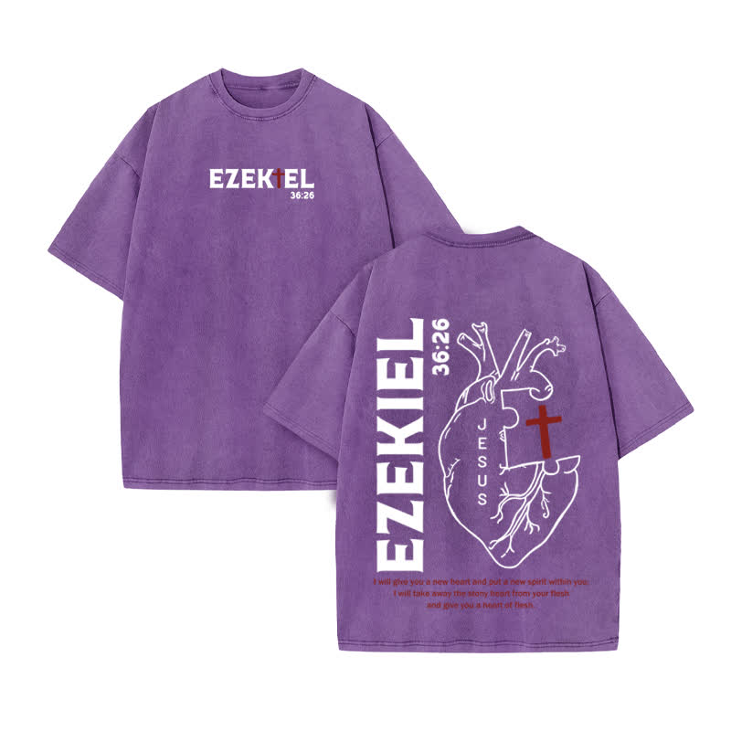 Unisex Ezekiel 36:26 Print Acid Washed T-shirt - Purple - US20-22(3XL) - image 9