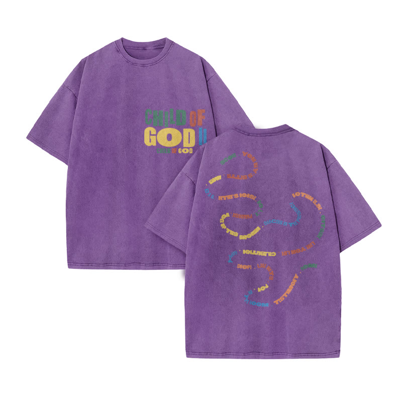 Child Of God Colorful Print Acid Washed T-shirt - Purple - US20-22(3XL) - image 9