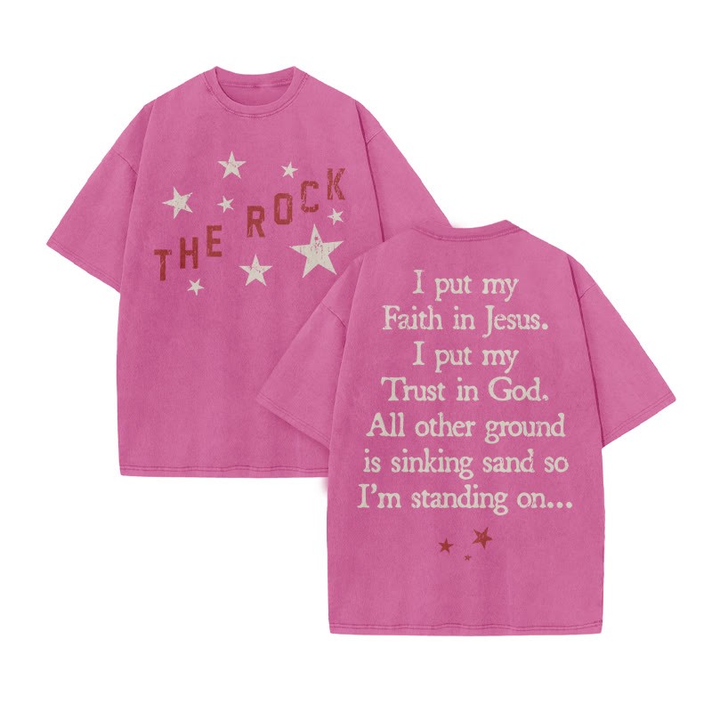 I Put My Faith In Jesus Print Acid Washed T-shirt - Pink - US20-22(3XL) - image 7
