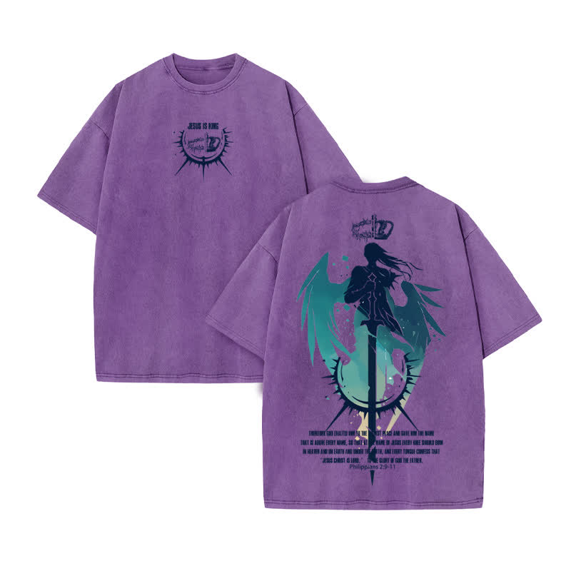 Unisex 100% Cotton KING OF KINGS Print Acid Washed T-shirt - Purple - US20-22(3XL) - image 9