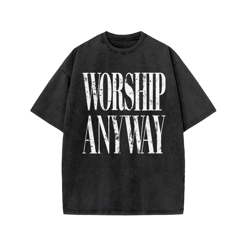 Vintage Worship Anyway Graphic Print Acid Washed T-Shirt - Black - US20-22(3XL) - image 4