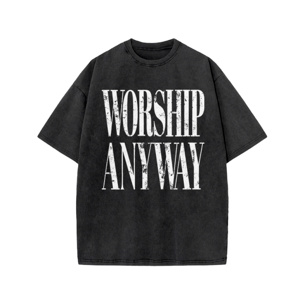 Vintage Worship Anyway Graphic Print Acid Washed T-Shirt - Black - US20-22(3XL) - image 4