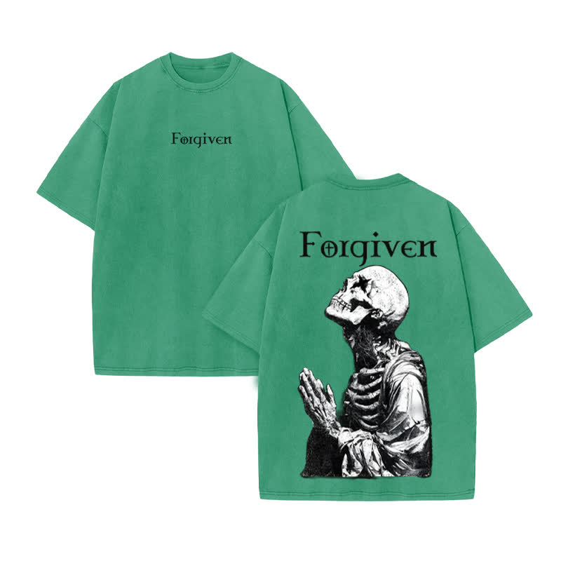 Unisex  Forgiven Print Acid Washed T-shirt - Green - US20-22(3XL) - image 7
