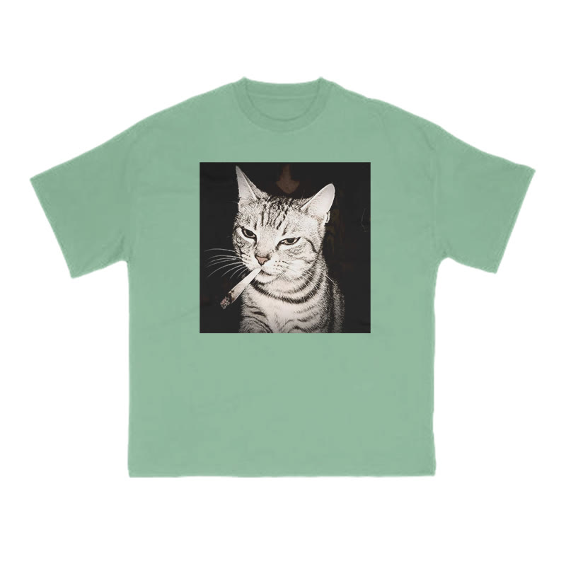 Unisex 100% Cotton Smoking Tabby Cat Print T-shirt - Green - US16-18(2XL) - image 10