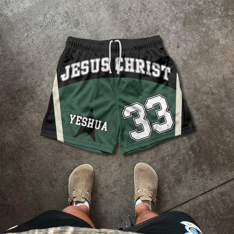 Jesus Christ 33 Print Mesh Shorts - Green - 5XL - image 1