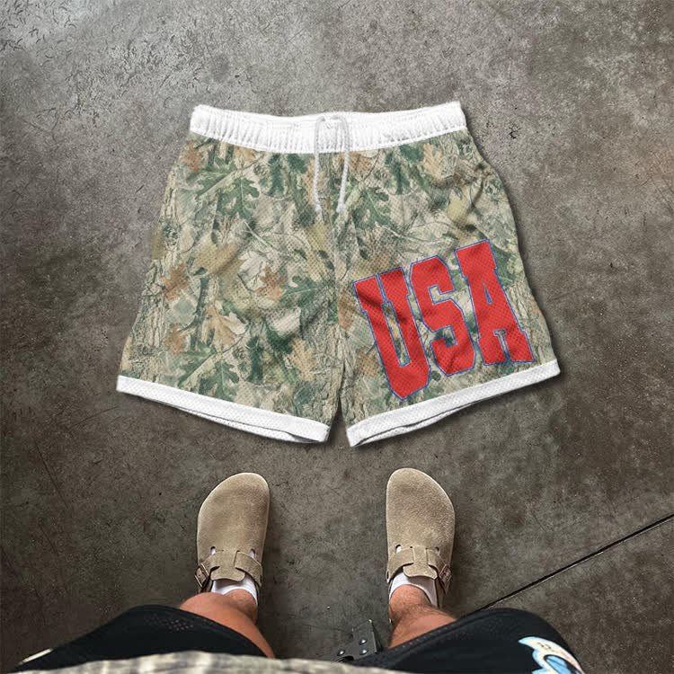 USA Camo Print Mesh Shorts - Green - 5XL - image 5