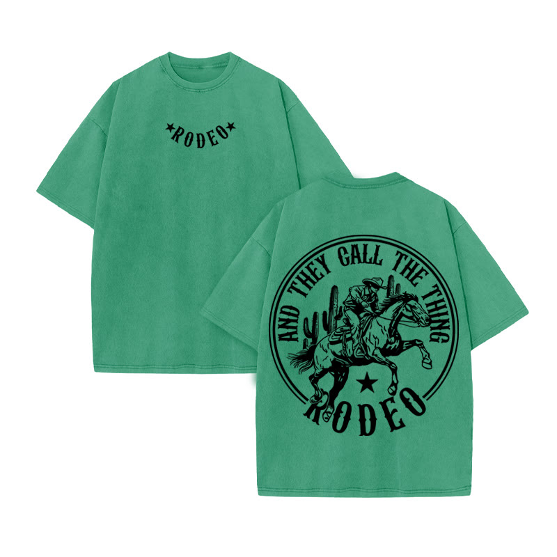 Unisex 100% Cotton RODEO Western Style Print Acid Washed T-shirt