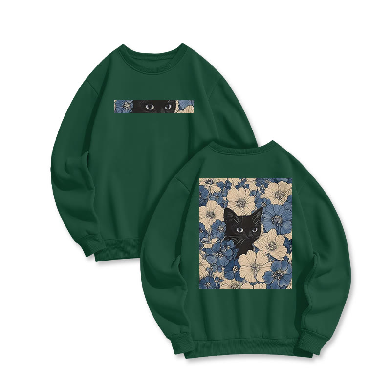 Black Cat In A Patchwork Flower Field Print Sweatshirt - Dark Green - US16-18(2XL) - image 9
