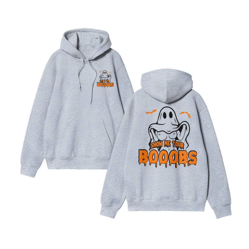 Unisex Show Me Your Booobs Funny Halloween Print Hoodie - Grey - US16-18(2XL) - image 4