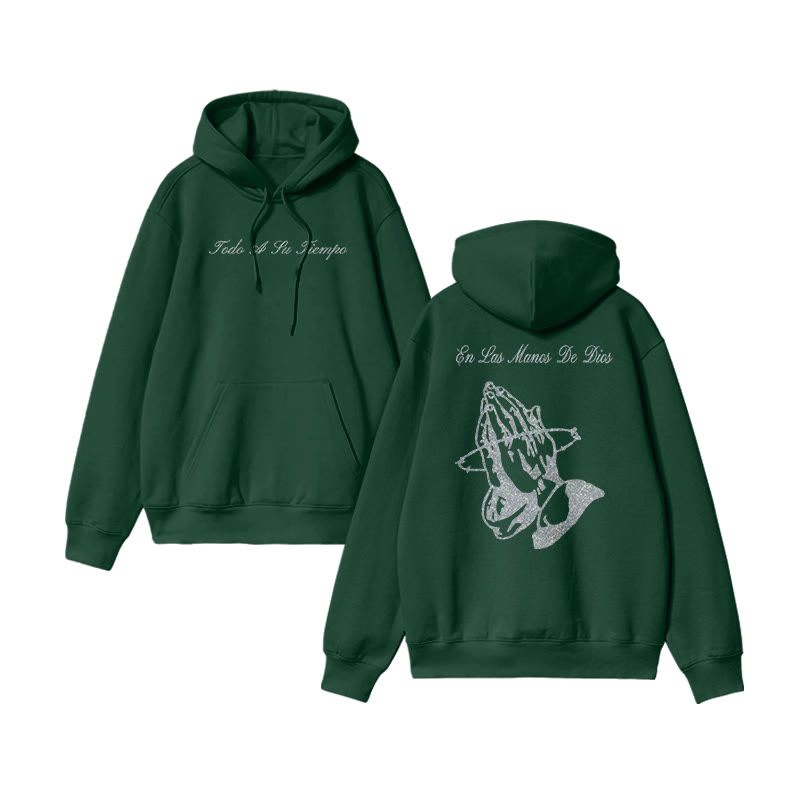 En Las Manos De Dios Print Causal Hoodie - Dark Green - US16-18(2XL) - image 7