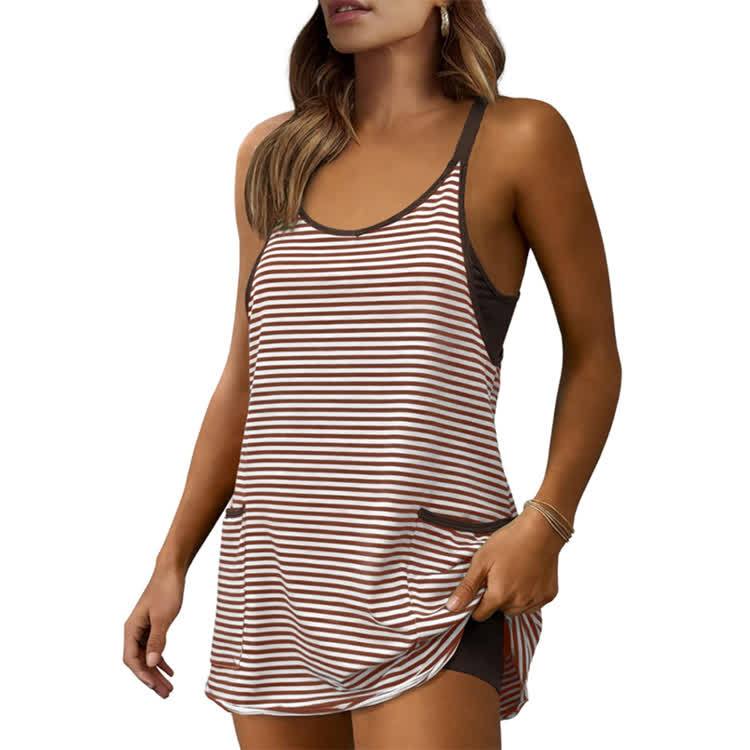 Women's Casual Striped Sleeveless Pockets Dress - Brown - 2XL - image 14
