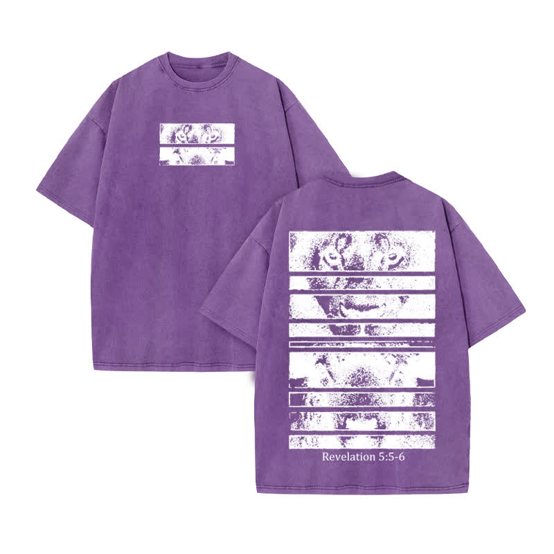 Unisex Revelation 5:5-6 Print Acid Washed T-shirt - Purple - US20-22(3XL) - image 9