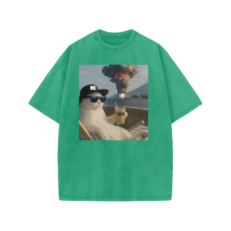 Unisex 100% Cotton Life Explosion Print Acid Washed T-shirt - Green - US20-22(3XL) - image 6