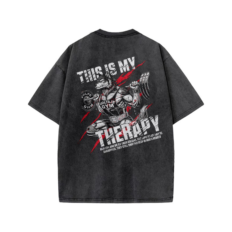 100% Cotton This Is My Therapy Gym Print Acid Washed T-shirt - image 3