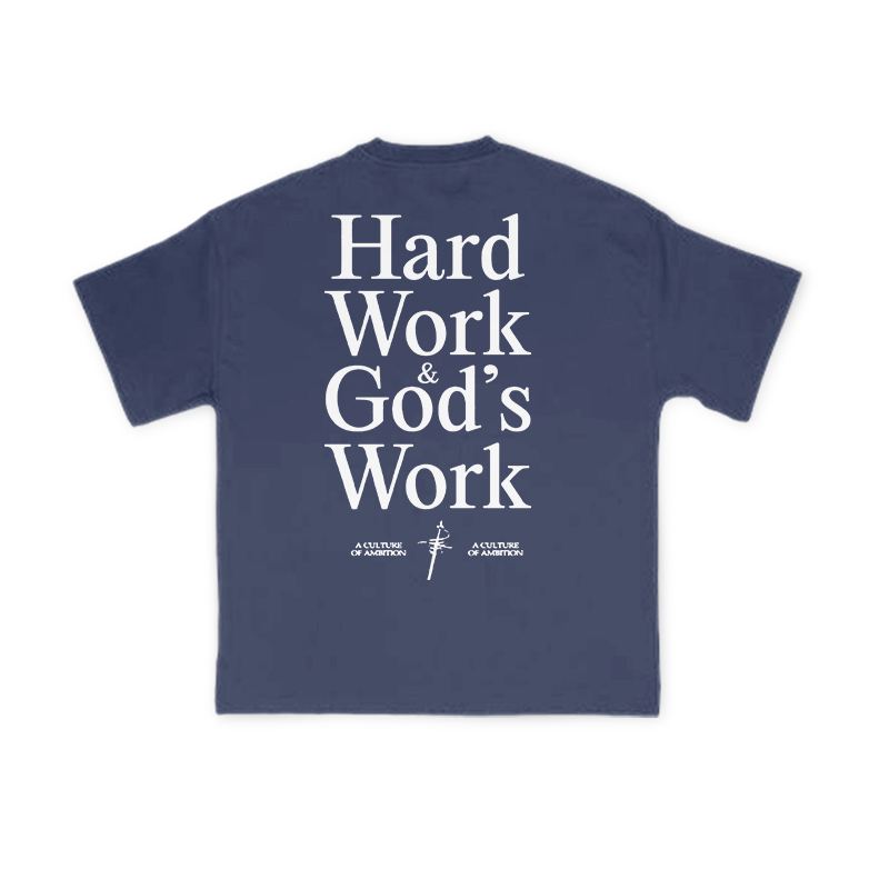 Hard Work & God’s Work Print T-shirt - Navy Blue - US16-18(2XL) - image 11