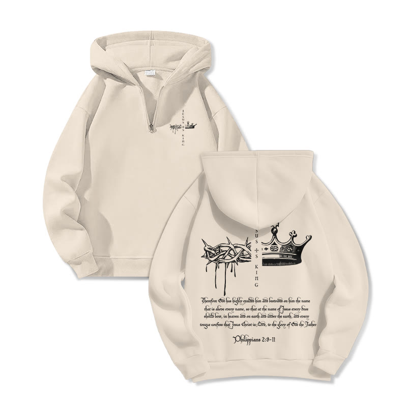 Unisex JESUS IS KING Print Half Zip Hoodie - Apricot - US32-34(5XL) - image 5