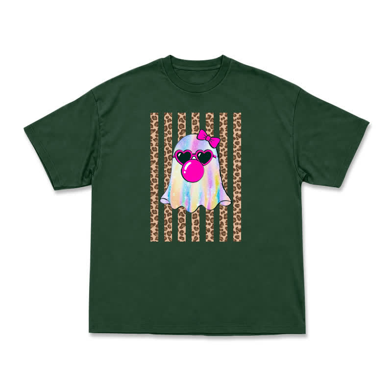 Street Style Iridescent Ghost Leopard Panel Oversized T-Shirt - Green - US16-18(2XL) - image 10