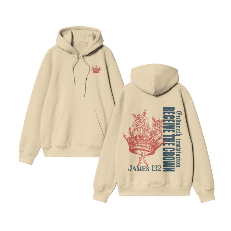 Unisex Endureth The Temptation Receive The Crown James 1:12 Print Hoodie - Apricot - US16-18(2XL) - image 5