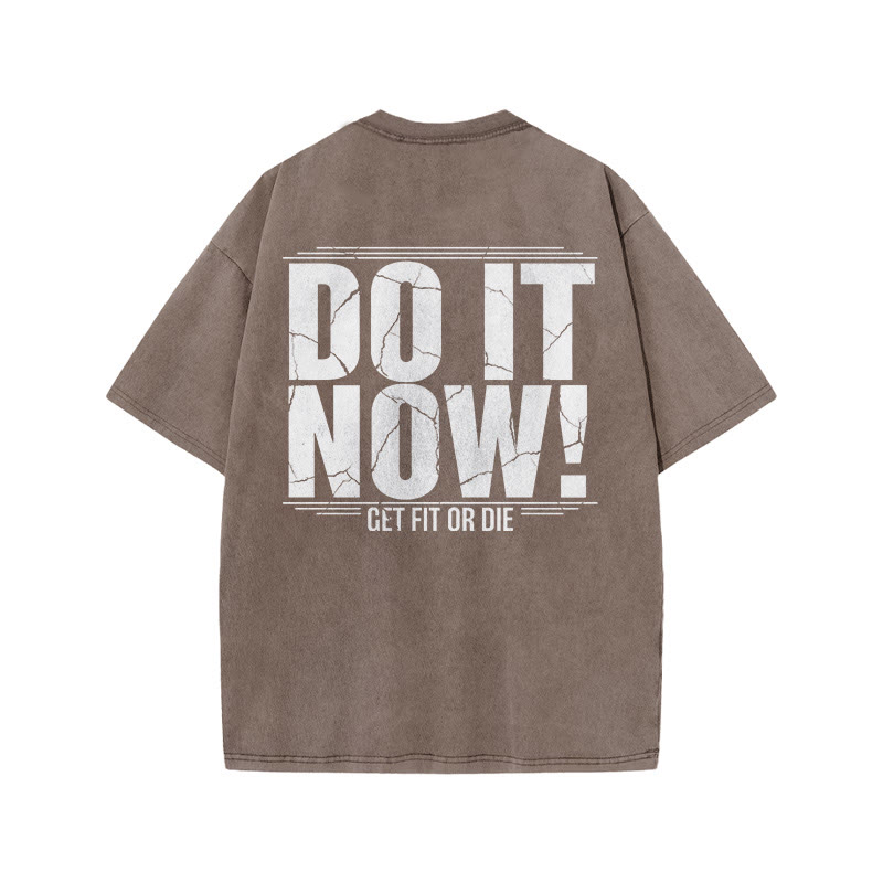 100% Cotton DO IT NOW! Gym Print Acid Washed T-shirt - Coffee - US20-22(3XL) - image 5