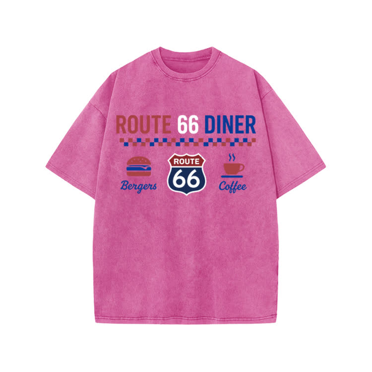 Route 66 Diner Vintage Graphic Print Acid Washed T-shirt - Pink - US20-22(3XL) - image 9