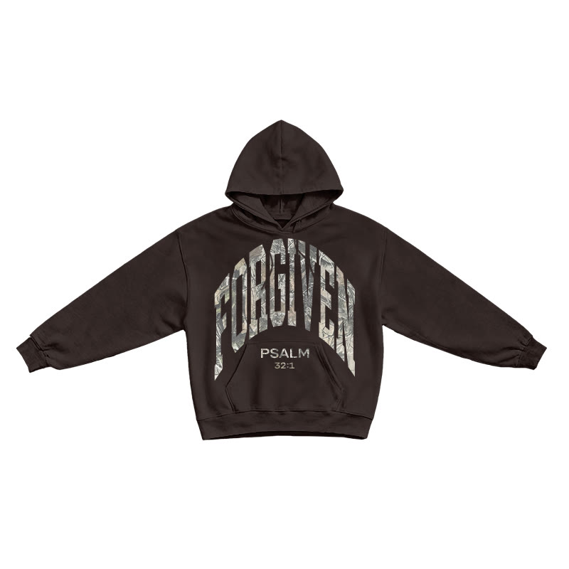 Dead Leaves Camouflage Forgiven Psalm 32:1 Print Causal Hoodie - Coffee - US16-18(2XL) - image 5