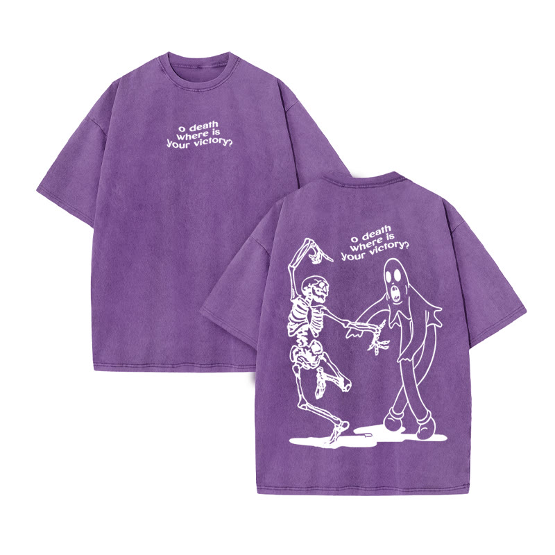 Unisex O Death Where Is Your Victory Print Acid Washed T-shirt - Purple - US20-22(3XL) - image 10