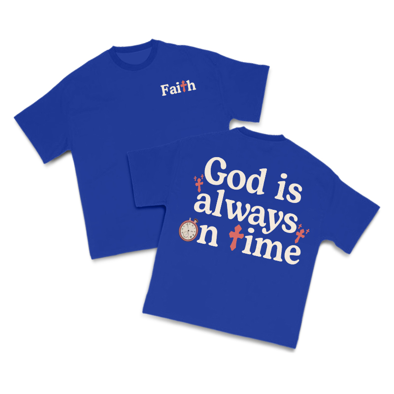 God Is Always On Time Print T-shirt - Blue - US16-18(2XL) - image 8