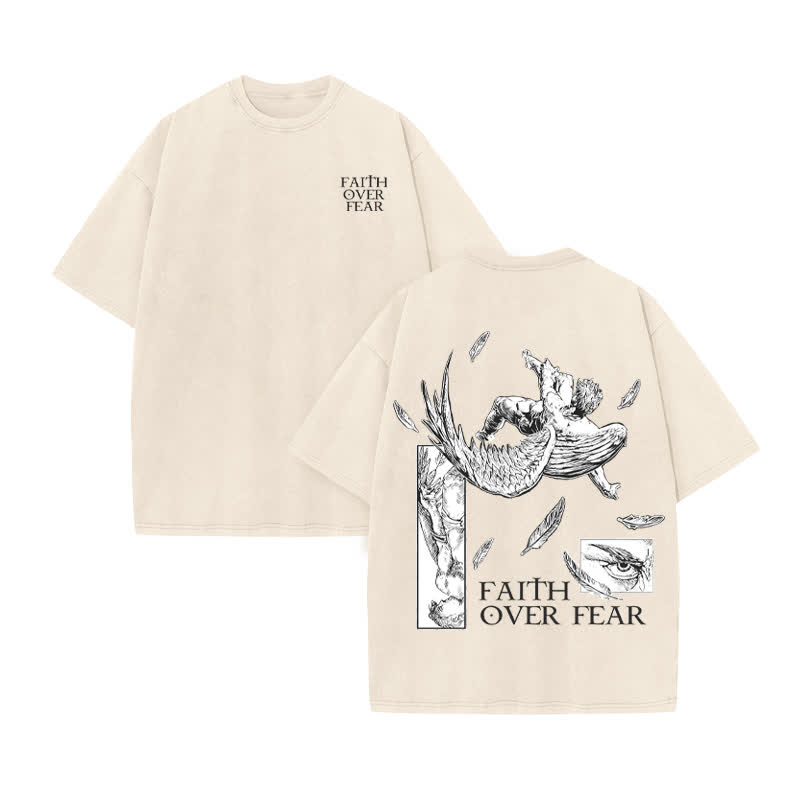 Unisex  Faith Over Fear Print Acid Washed T-shirt - Beige - US20-22(3XL) - image 3