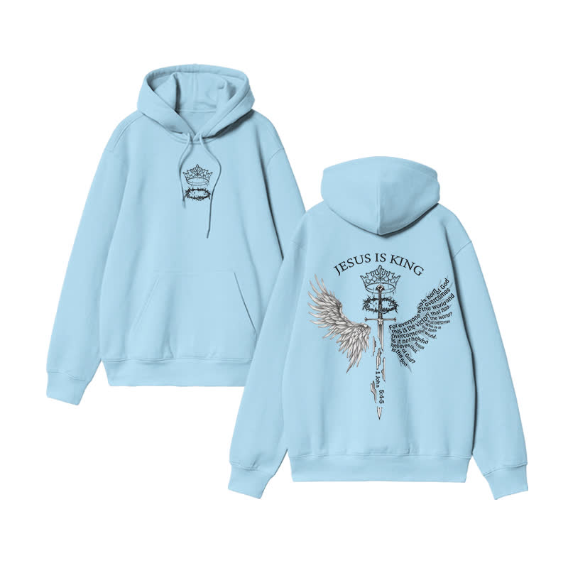 Unisex 100% Cotton Jesus Is King Wings Scripture Design Print Hoodie - Blue - US16-18(2XL) - image 8