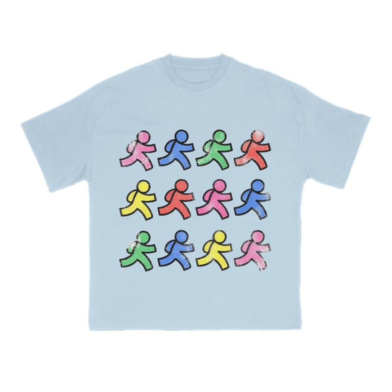 Fun Colorful Paper People Print T-shirt - Light Blue - US16-18(2XL) - image 11