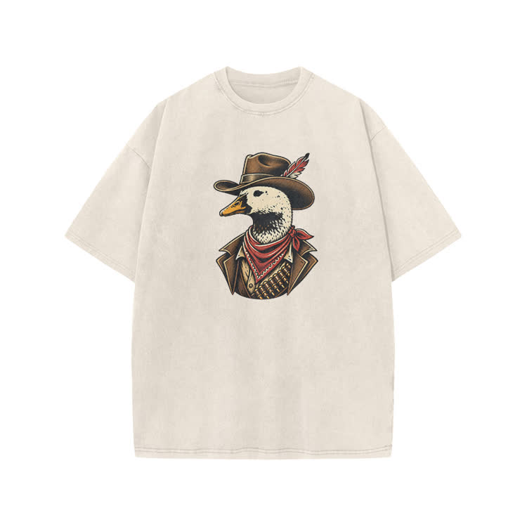 Vintage Western Duck Graphic Print Acid Washed T-shirt - Beige - US20-22(3XL) - image 3