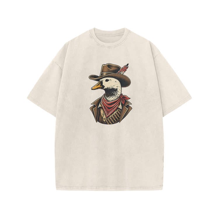 Vintage Western Duck Graphic Print Acid Washed T-shirt - Beige - US20-22(3XL) - image 3
