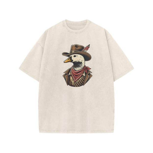 Vintage Western Duck Graphic Print Acid Washed T-shirt - Beige - US20-22(3XL) - image 3