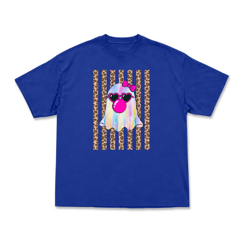 Street Style Iridescent Ghost Leopard Panel Oversized T-Shirt - Blue - US16-18(2XL) - image 14